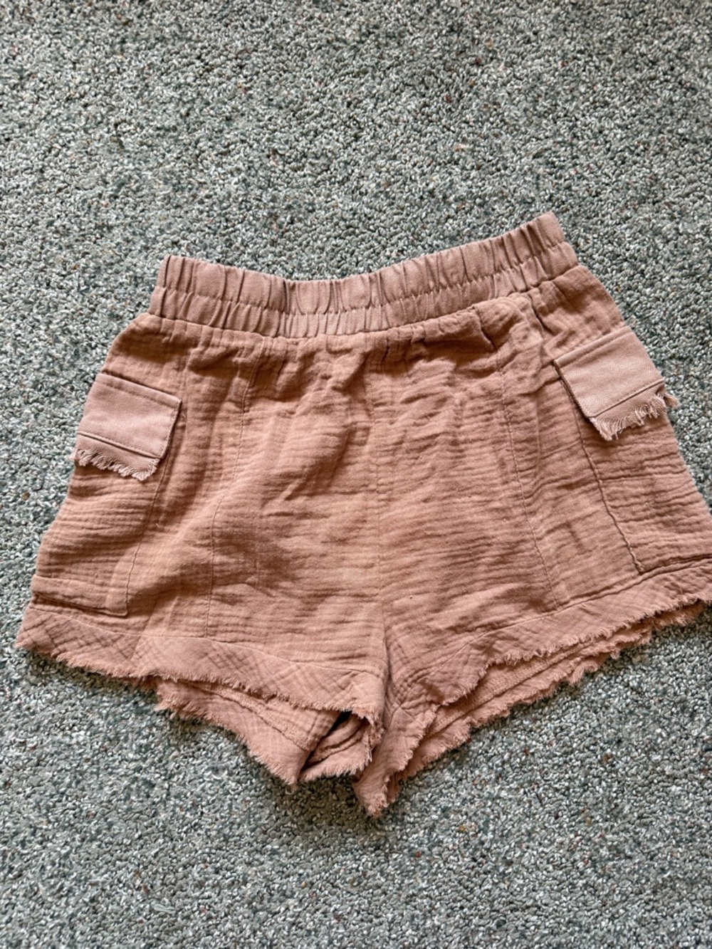 Umgee light brown High-Waist Fringe Pocket Shorts